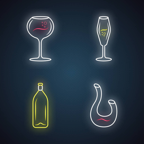 Wine service neon icons vector illustration  - Vektor, obrázek