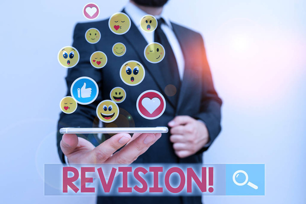 Text sign showing Revision. Conceptual photo action of revising over someone like auditing or accounting. - Photo, Image
