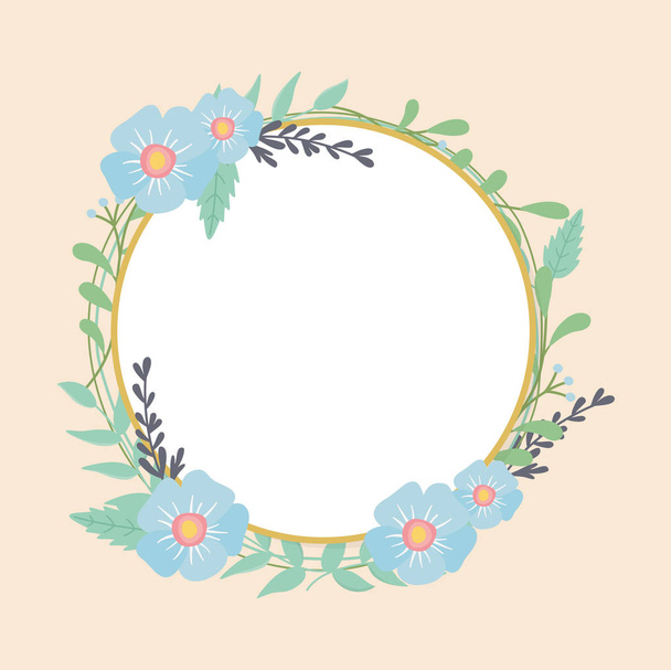 circular frame with flowers and leafs decoration - Vector, imagen