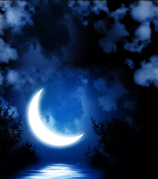 Bright moon reflected in water - Φωτογραφία, εικόνα