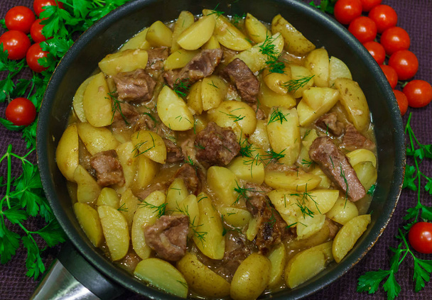 Fresh veal, stewed with potatoes at home. - Photo, Image