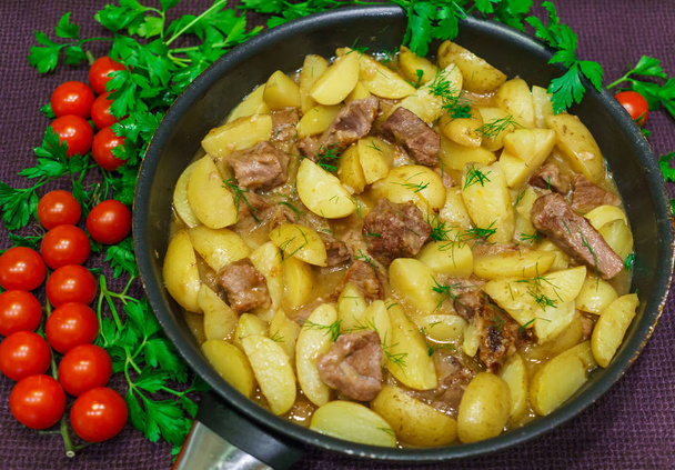 Fresh veal, stewed with potatoes at home. - Photo, Image