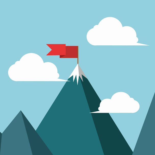 Concepto de negocio y éxito. Bandera roja en un pico de montaña. Vector
. - Vector, Imagen