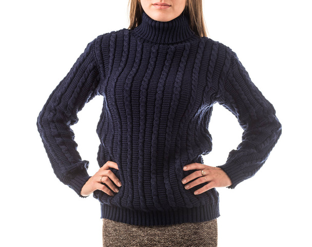 Stylish young woman in a dark sweater - Фото, изображение