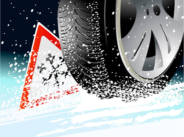 Транспортний зимовий фон з зимовою шиною
 - Вектор, зображення