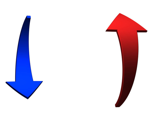 青と赤の矢印はパラメーターに従って回転します。3Dレンダリング. - 写真・画像