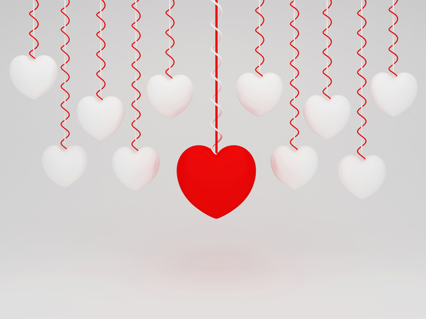 3d Hanging Hearts with white Background - Fotoğraf, Görsel