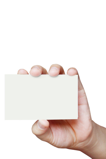 Empresario de la mano sosteniendo la tarjeta de visita de papel en blanco
 - Foto, imagen