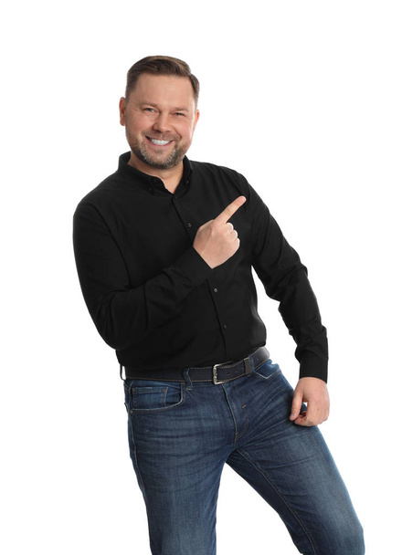 Portrait of happy mature man on white background - Fotoğraf, Görsel