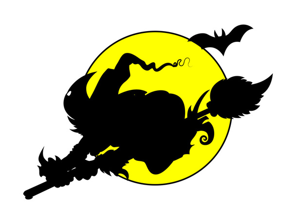 Witch flying on full moon - silhouettes - halloween vector illustration - Вектор, зображення
