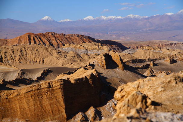 A beautiful landscape of the salt flats in Valle de la Luna (Moon Valley) in San Pedro de Atacama, Chile - Photo, Image
