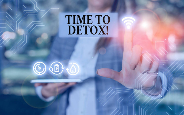 Handgeschreven tekst schrijftijd voor detox. Concept betekenis wanneer u uw lichaam van toxines zuivert of stoppen met het consumeren van drugs. - Foto, afbeelding