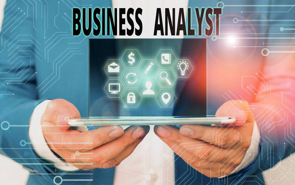 Slovo psaní textu Business Analyst. Obchodní koncept pro někoho, kdo analyzuje organizaci nebo obchodní doménu. - Fotografie, Obrázek