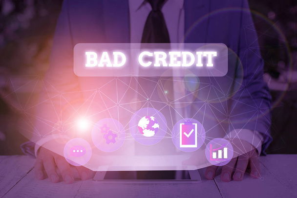 Tekst pisma Bad Credit. Koncepcja oznaczająca niemożność wykazania lub przedsiębiorstwa spłaty długu na czas. - Zdjęcie, obraz