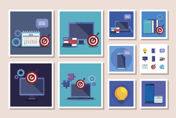 bundle of business set icons - Vector, Image
