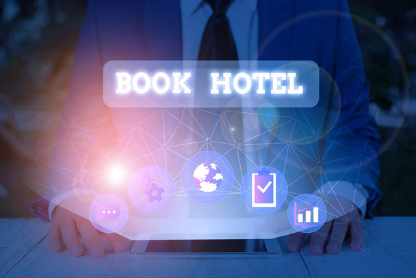 Textová kniha Book Hotel. Pojetí znamená uspořádání si udělat mít hotelový pokoj nebo ubytování. - Fotografie, Obrázek