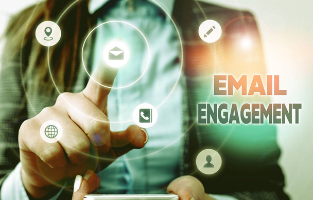 Conceptual hand writing showing Email Engagement. Business photo showcasing measure how subscribers engage in the email campaigns. - Photo, Image