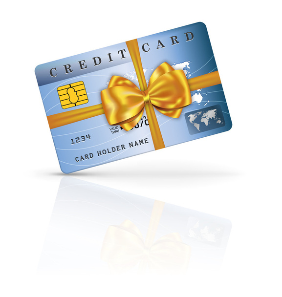 Credit or debit card design with yellow ribbon and bow - Vector, afbeelding