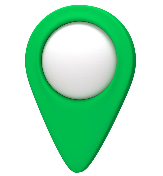 Зеленый указатель на карту. Символ местоположения выделен на белом фоне. Точка размещения в сети, указатель. 3D рендеринг
. - Фото, изображение