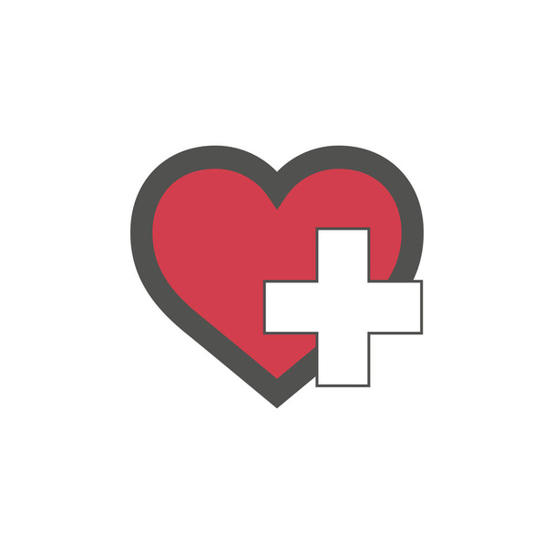 Ícone de cuidados de saúde vetorial, cruz e coração, símbolo médico. Stock Ilustração vetorial isolada sobre fundo branco
. - Vetor, Imagem