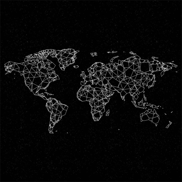 Vector world map illustration in polygonal style. White map Stock Vector illustration isolated on black background. - Vector, Image