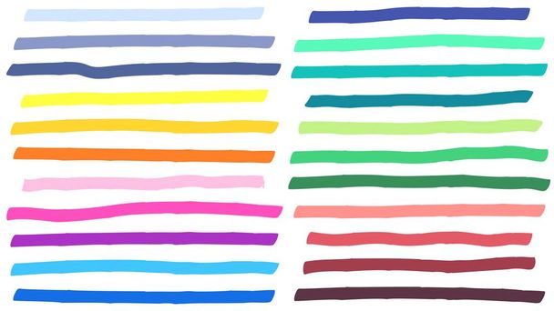 Color highlight marker lines strokes. Colorful highlights, markers stripes and yellow line highlight vector set - Vektori, kuva