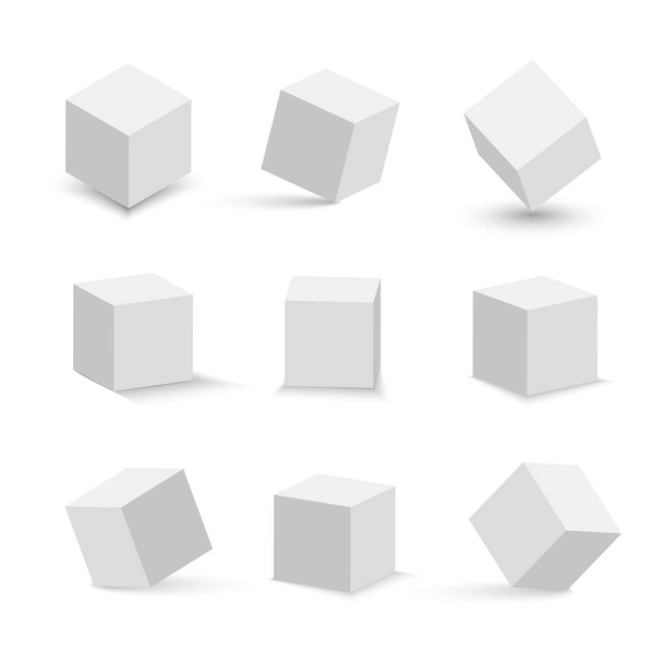Λευκοί κύβοι έτοιμοι. 3D αφηρημένο κουτί με σκιά. Γεωμετρικό σύνολο. - Διάνυσμα, εικόνα