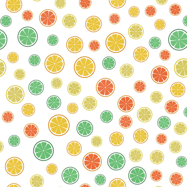 Seamless vector background with citrus fruits. Lime, lemon, tangerine, orange, grapefruit - Вектор, зображення