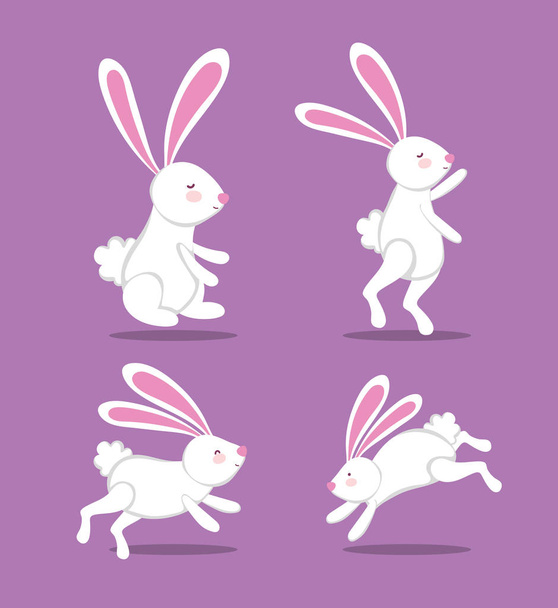 white rabbits cute animal image - Διάνυσμα, εικόνα