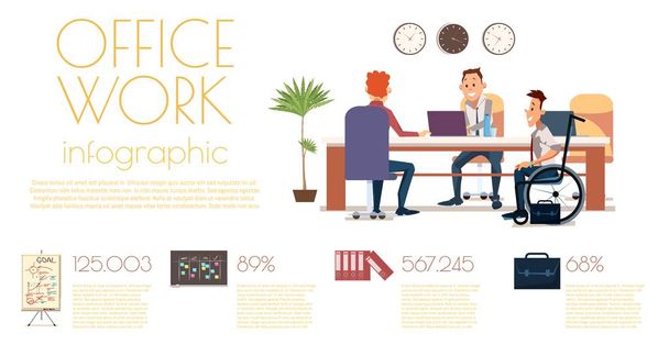 Employees Office Work Flat Vector Infographics - Vektor, obrázek