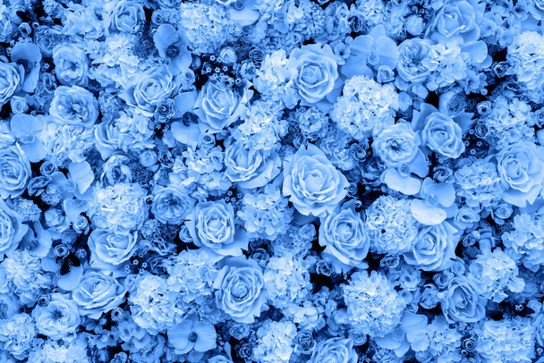 Classic blue background made of roses and many flowers - Fotó, kép