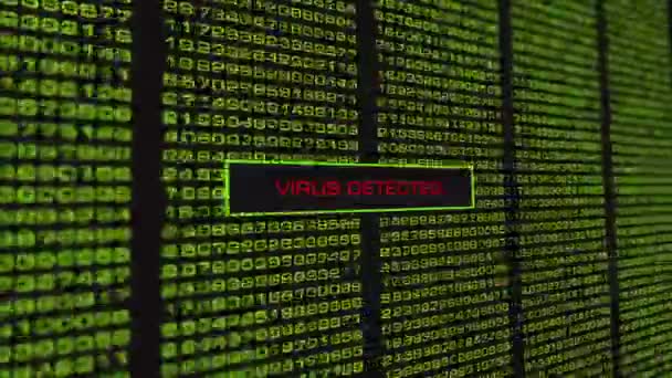 Virus havaittu, Security Alert Virhe Viesti tietokoneen näytöllä. Tietoverkkorikollisuus, Tietokoneen hakkerointi käsite
 - Materiaali, video