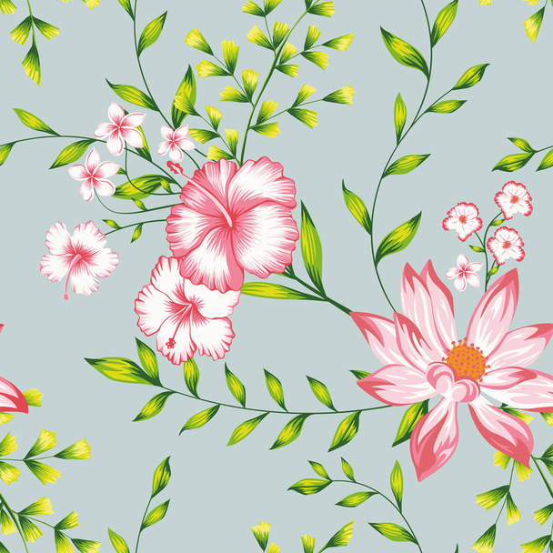 Floral seamless composition turquoise background - Vector, imagen