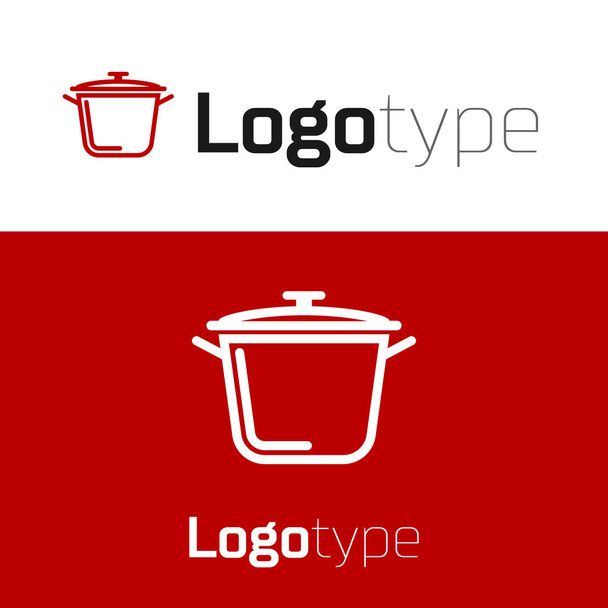 Red Cooking pot ikona izolované na bílém pozadí. Vařit nebo dušené jídlo symbol. Prvek šablony návrhu loga. Vektorová ilustrace - Vektor, obrázek