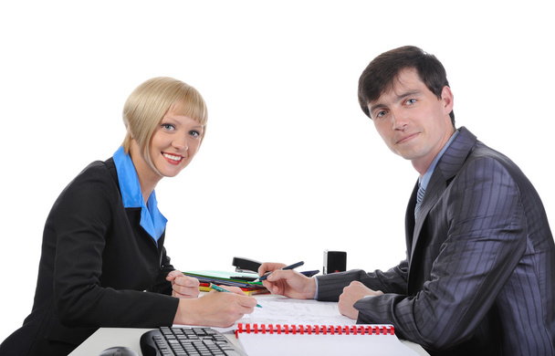 Business man and woman when signing documents. - 写真・画像