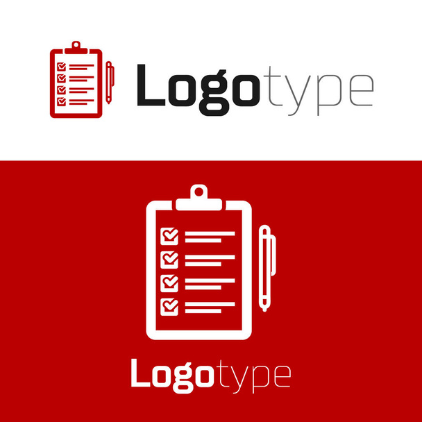 Verifica rossa della lista di consegna Appunti e icona della penna isolati su sfondo bianco. Elemento modello di design logo. Illustrazione vettoriale
 - Vettoriali, immagini