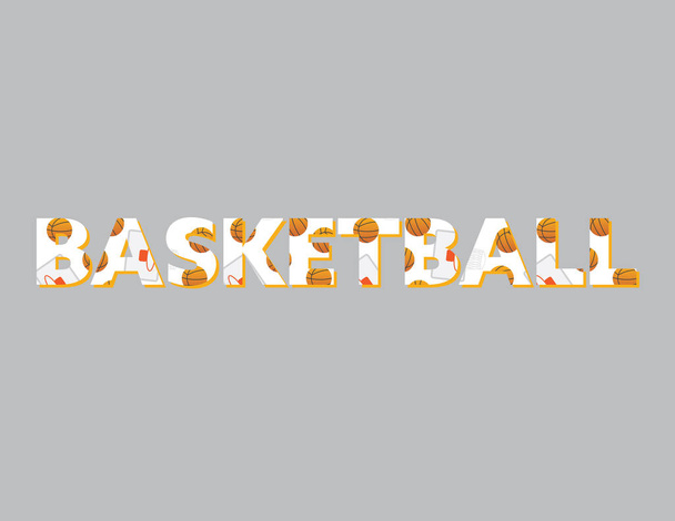 Basketbol Topları ve Basket Kalıplı Gri Arkaplanda Basketbol Sözcüğü - Vektör, Görsel