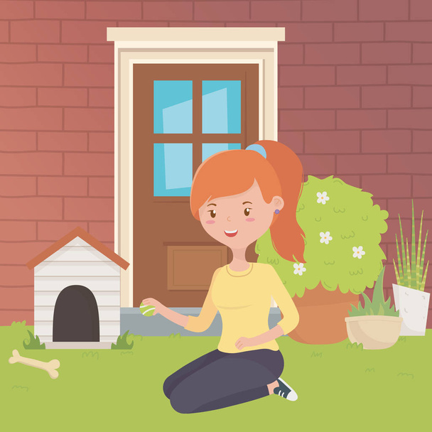 House for mascot and girl cartoon design - Vector, Image