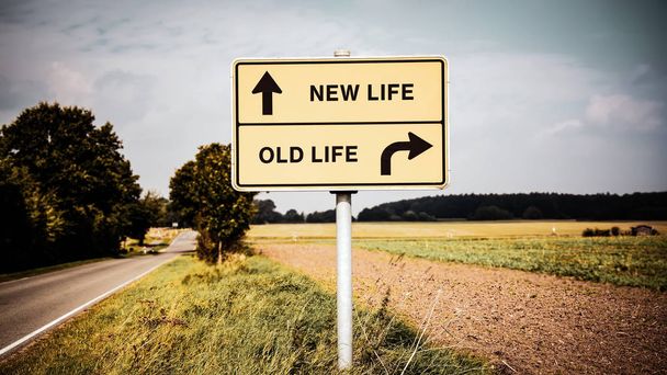 Eski yaşam karşı yeni hayat sokak Işareti - Fotoğraf, Görsel