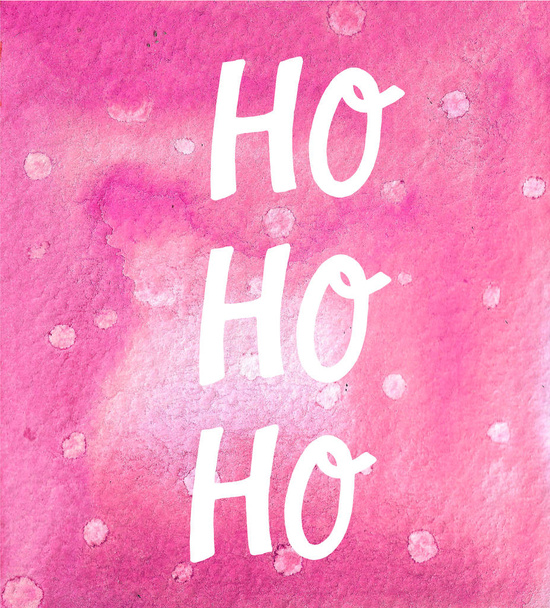 "Ho ho ho" harfiyle suluboya pembe arka plan. Noel kartı.  - Fotoğraf, Görsel