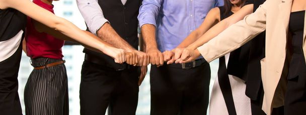 midsection of business people hand fist share together for Unity and teamwork concept. - Foto, Imagem