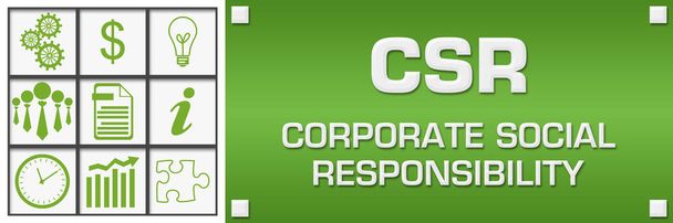 RSE - Texto de responsabilidad social de las empresas escrito sobre fondo verde. - Foto, Imagen