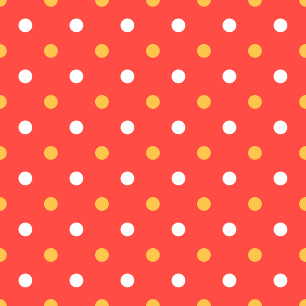 Seamless pattern, red texture or background with orange and white polka dots on red background - Photo, Image