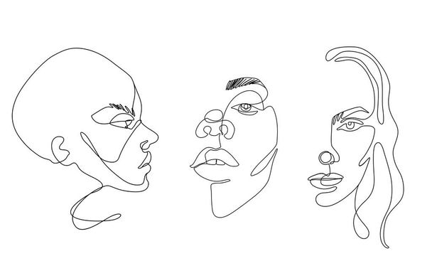 Continuous line vector drawing. Face silhouette. Abstract portrait. - Vector, Imagen