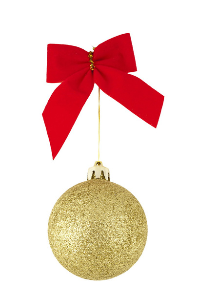 červenou stuhu a zlatý vánoční koule - Fotografie, Obrázek