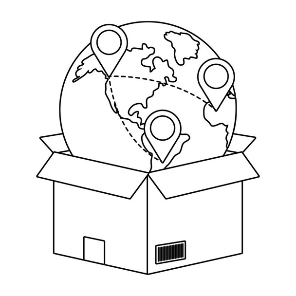 коробка с глобусом в черном и белом
 - Вектор,изображение