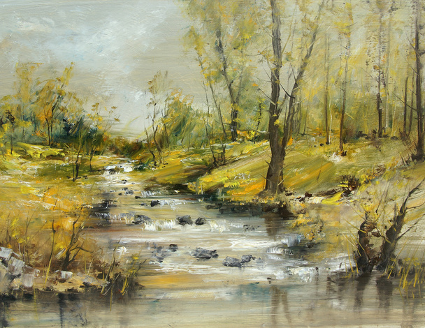 Ruisseau avec pierres, peinture à l'huile
 - Photo, image