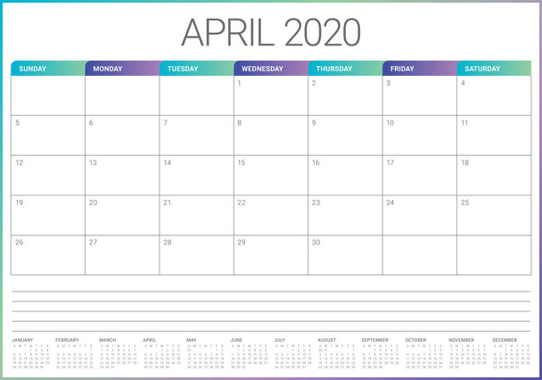 Abril 2020 escritorio calendario vector ilustración
 - Vector, Imagen
