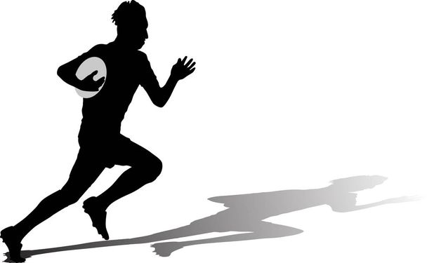ράγκμπι παίκτης τρέχει με μια μπάλα και σκιά - Διάνυσμα, εικόνα