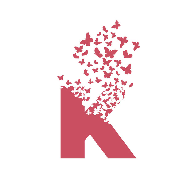 "K" betű megsemmisítéssel. Szétszóródni. Pillangó, lepke - Vektor, kép